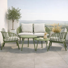 Sala de Exterior Sorrento, Verde Olivo, Con Cojines Beige, 4 Piezas