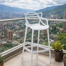 Silla para Bar Palermo, Blanco, con Reposa Pies Doble Propósito