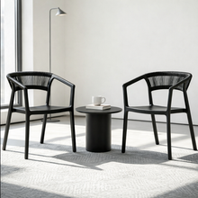 Set de 2 Sillas Balí, Negro, con Espaldar en Cuerdas y Diseño Moderno