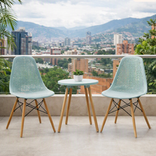Silla Aira, Color Azul Claro, con Espaldar y Patas en Madera