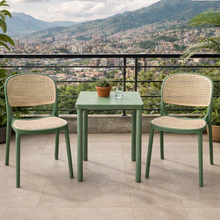 Silla Nest, Verde Olivo y Beige, con Espaldar y Asiento en Rejilla