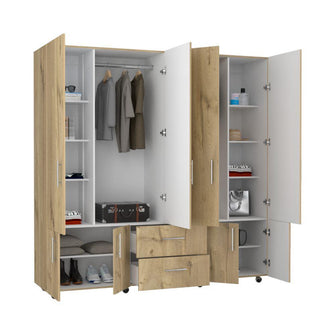 Closet Dallas, Café Claro y Blanco, con Ocho Puertas Abatibles y Dos Cajones Organizadores Fld