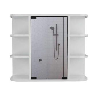 Gabinete de Baño Delio, Blanco, con Una Puerta de Espejo Abatibley Seis Entrepaños    ZF