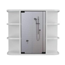 Gabinete de Baño Delio, Blanco, con Una Puerta de Espejo Abatibley Seis Entrepaños     X2