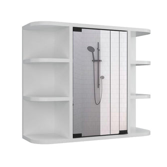 Gabinete de Baño Delio, Blanco, con Una Puerta de Espejo Abatibley Seis Entrepaños     X2