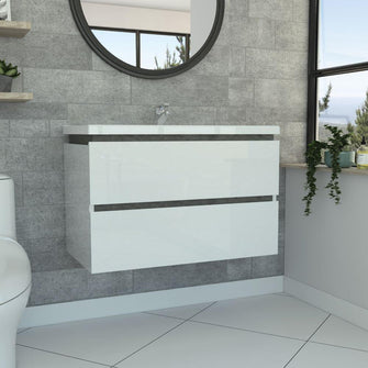 Mueble para Lavamanos Pontus Look, Blanco y Piedra, con Dos Cajones