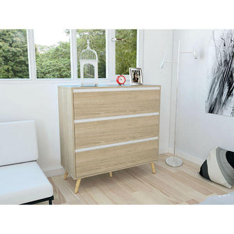 Organizador Durham, Beige y Blanco, con Tres Cajones Amplios y Patas En Madera X2