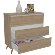 Organizador Durham, Beige y Blanco, con Tres Cajones Amplios y Patas En Madera X2