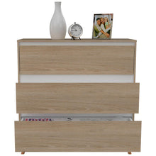 Organizador Durham, Beige y Blanco, con Tres Cajones Amplios y Patas En Madera X2