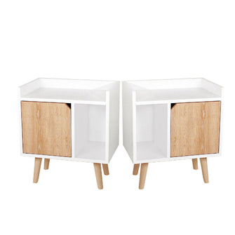 Mesa de noche Dreams (50X45X30) Blanca con puerta Vienes, pata en madera