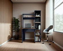 Escritorio Cerín, Azul y Kronos Fresno, con Seis Entrepaños y Gran Espacio de Almacenamiento