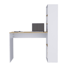 Escritorio Alma, Café Claro y Blanco, con Gran Espacio de Almacenamiento