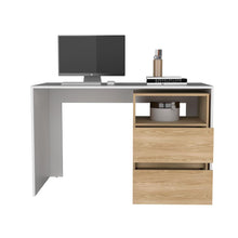 Escritorio Rook, Blanco y Fresno Europeo, con espacio para objetos decorativos ZF