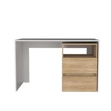 Escritorio Rook, Blanco y Fresno Europeo, con espacio para objetos decorativos ZF