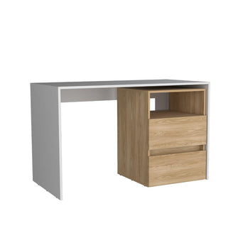 Escritorio Rook, Blanco y Fresno Europeo, con espacio para objetos decorativos ZF