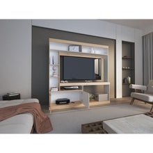 Mesa Para Tv Roy, Café Claro y Blanco, con Espacio Para Televisor de 50 Pulgadas