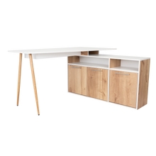 Escritorio En L Singapur, Café Claro y Blanco, con Tres Puertas Batientes