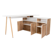 Escritorio En L Singapur, Café Claro y Blanco, con Tres Puertas Batientes