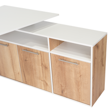 Escritorio En L Singapur, Café Claro y Blanco, con Tres Puertas Batientes