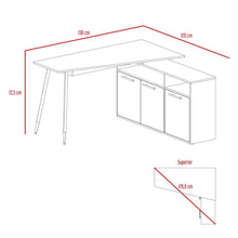 Escritorio En L Yeko, Café Claro y Cocoa, con Tres Puertas Batientes y Patas de Madera