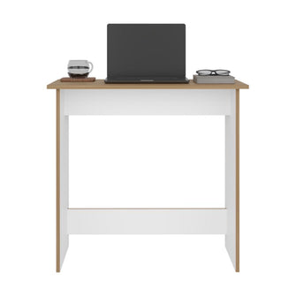 Escritorio Ben Eco, Fresno Europeo y Blanco, con superficie para objetos decorativos
