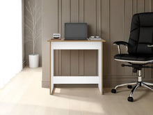 Escritorio Ben Eco, Fresno Europeo y Blanco, con superficie para objetos decorativos