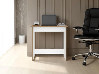 Escritorio Ben Eco, Fresno Europeo y Blanco, con superficie para objetos decorativos