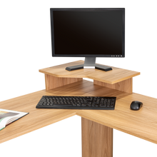 Escritorio en L Danom, Fresno Europeo y Wengue, con Amplia Superficie y Base para Monitor