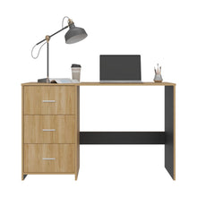 Escritorio Zoelo, Fresno Europeo y Wengue, con Tres Cajoneras Manijas Metálicas y Amplio Espacio de Almacenamiento