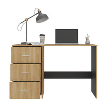 Escritorio Zoelo, Fresno Europeo y Wengue, con Tres Cajoneras Manijas Metálicas y Amplio Espacio de Almacenamiento