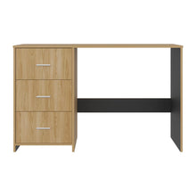 Escritorio Zoelo, Fresno Europeo y Wengue, con Tres Cajoneras Manijas Metálicas y Amplio Espacio de Almacenamiento