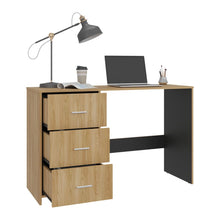 Escritorio Zoelo, Fresno Europeo y Wengue, con Tres Cajoneras Manijas Metálicas y Amplio Espacio de Almacenamiento