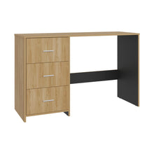 Escritorio Zoelo, Fresno Europeo y Wengue, con Tres Cajoneras Manijas Metálicas y Amplio Espacio de Almacenamiento