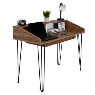 Escritorio Owen, Castaño y Blanco, con Amplio Espacio de Trabajo