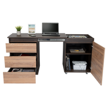 Escritorio Taira, Nogal y Miel, con Tres Cajones Extensibles