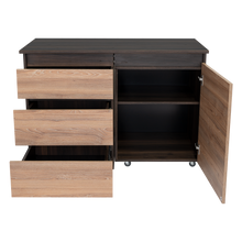 Escritorio Taira, Nogal y Miel, con Tres Cajones Extensibles