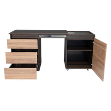 Escritorio Taira, Nogal y Miel, con Tres Cajones Extensibles