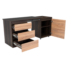 Escritorio Taira, Nogal y Miel, con Tres Cajones Extensibles