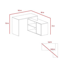 Escritorio En L Wuhan, Blanco, con Múltiples Entrepaños Para Ubicar Objetos y Una Puerta Abatible Cop