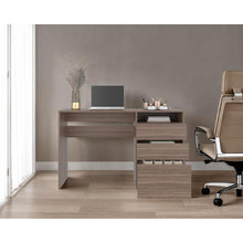 Escritorio Venus, Avellana, con Dos Cajones Multiusos y Un Cajón Archivador Adicional