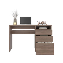 Escritorio Venus, Avellana, con Dos Cajones Multiusos y Un Cajón Archivador Adicional