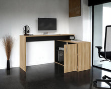 Escritorio Axis Eco, Fresno Europeo y Wengue, con amplio espacio de trabajo