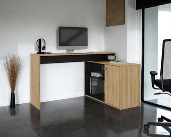 Escritorio Axis Eco, Fresno Europeo y Wengue, con amplio espacio de trabajo
