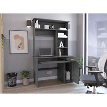 Escritorio Hucth, Roble Gris, con Un Cajón Deslizable y Puerta Batiente ZF
