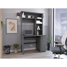 Escritorio Hucth, Roble Gris, con Un Cajón Deslizable y Puerta Batiente ZF