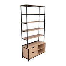 Estantería Wolfe, Macadamia, Con cinco entrepaños y dos cajones