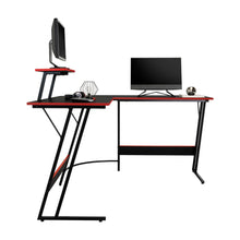 Escritorio Gamer en L, Negro y Rojo, cuenta con espacio para mas de una pantalla