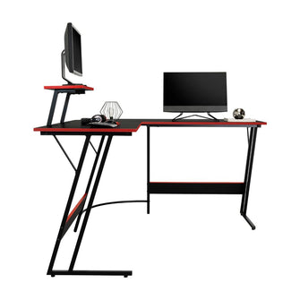 Escritorio Gamer en L, Negro y Rojo, cuenta con espacio para mas de una pantalla