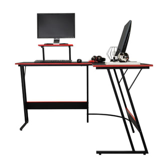Escritorio Gamer en L, Negro y Rojo, cuenta con espacio para mas de una pantalla