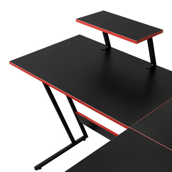 Escritorio Gamer en L, Negro y Rojo, cuenta con espacio para mas de una pantalla